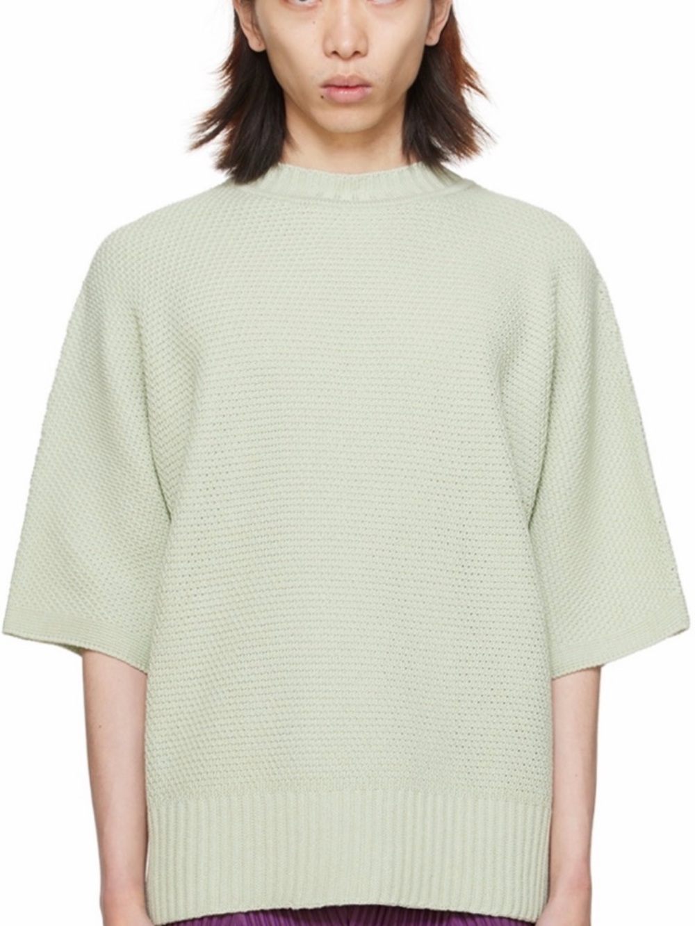 HOMME PLISSÉ ISSEY MIYAKE Green Rustic Knit Sweater Japan M